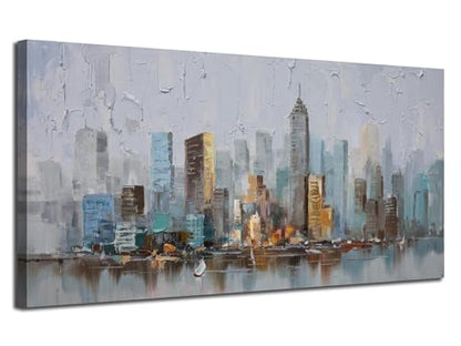 Enartly Nyc Skyline Cityscape Canvas Wall Art for Living Room 58"x29" - color: Grey Skyline, size: 58"L x 29"W
