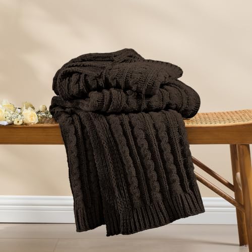 Cocoa Brown Cable Knit Throw Blanket,Extra Thick Cozy Sofa Blanket 50x60 - color: Cocoa Brown, size: 50"x60"