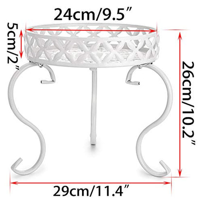 OwnMy White Metal Round Plant Stand Indoor Outdoor Iron Flower Pot Holder - color: White
