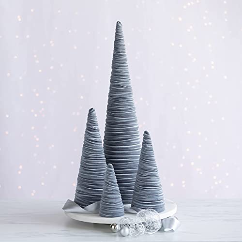 Your Heart's Content Velvet Trees Set of 4 Gray, Winter Wedding Centerpiece, Valentine Tabletop, Neutral Mantle Accent, Artisan Cozy Gift for, Seasonal Entryway, Made in USA (Gray) - color: Gray