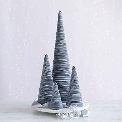 Your Heart's Content Velvet Trees Set of 4 Gray, Winter Wedding Centerpiece, Valentine Tabletop, Neutral Mantle Accent, Artisan Cozy Gift for, Seasonal Entryway, Made in USA (Gray) - color: Gray