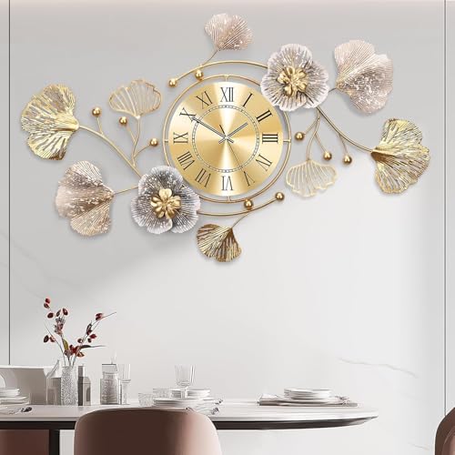 47" Modern Farmhouse Large Decorative Wall Clock, Ginkgo Metal Art - color: Retro Coffee Color - Rome, size: 47 x 23 inches