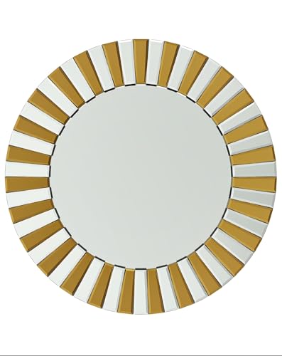 Decorative Round Mirror Sunburst: Silver-Brown Crystal Edge 23.6 in - size: 23.6"L x 23.6"W