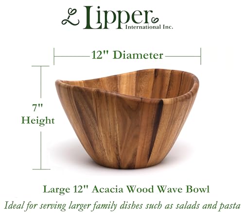 Lipper International Acacia Wave Serving Bowl for Fruits or Salads, Large, 12" Diameter x 7" Height, Single Bowl - size: 12 inches (D) x 7 inches (H)