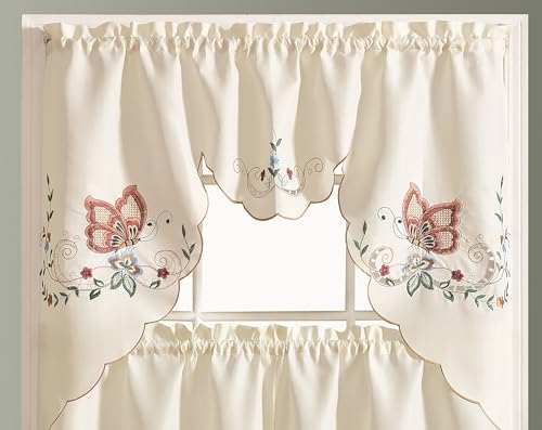 GOHD Dancing Butterfly 3pcs Embroidery Cafe Curtains with cutworks,Burgundy - color: Burgundy