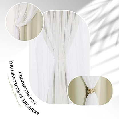 Beige Blackout Curtains with White Sheer Overlay for Bedroom/Living Room - color: Beige, size: 52"W x 63"L (Pack of 2)