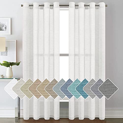 H.VERSAILTEX White Linen Sheer Curtains 84" 2 Panels Grommet - color: White, size: 52"W x 84"L (Pack of 2)