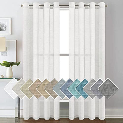 H.VERSAILTEX White Linen Sheer Curtains 84" 2 Panels Grommet - color: White, size: 52"W x 84"L (Pack of 2)