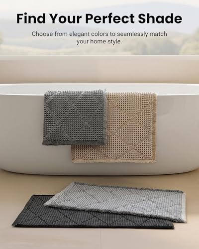 Waffle Bath Mat Set, Non Slip Bathroom Rugs 2 Piece, Gray & Dark Gray - color: Dark Grey & Grey