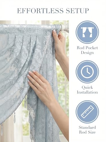 Molaxhome Grey Lace Window Valance Curtains Swag Victorian Gothic Style - color: Grey, size: 39.4"W x 41.3"L (Pack of 1)