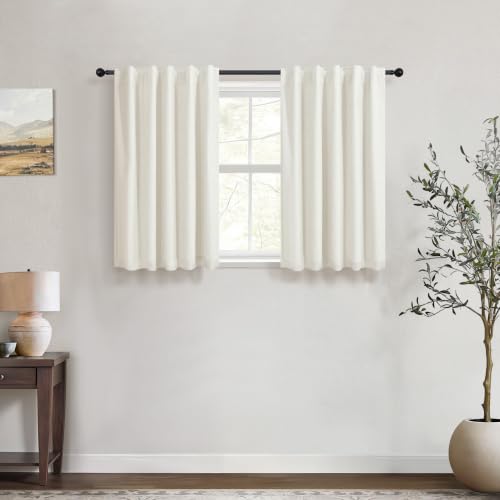 30 Inch Length Short Linen Blackout Curtains for Bedroom W 42 x 30 L Cream Boho RV Small Windows Curtain for Camper Window Black Out Privacy Drape Kitchen Bathroom Basement Back Tab Rod Pocket Pleated - color: Natural, size: 42"W x 30"L (Pack of 2)