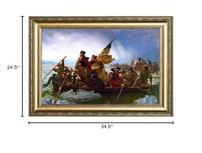 ELITEART- Washington Crossing the Delaware By Emanuel Gottlieb Leutze Oil Painting Reproduction Giclee Wall Art Canvas Prints-Framed Size:24 1/2" x 34 1/2" - color: Framed(SF802), size: 34.5"L x 24.5"W