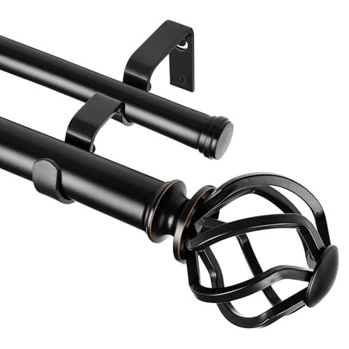 KAMANINA 1 Inch Double Curtain Rod 72 to 144 Inch, Long Drapery Rods, Black - color: Black, size: 72-144"