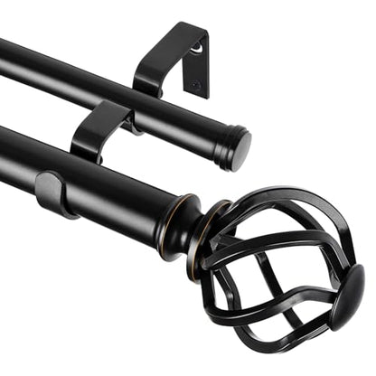 KAMANINA 1 Inch Double Curtain Rod 72 to 144 Inch, Long Drapery Rods, Black - color: Black, size: 72-144"