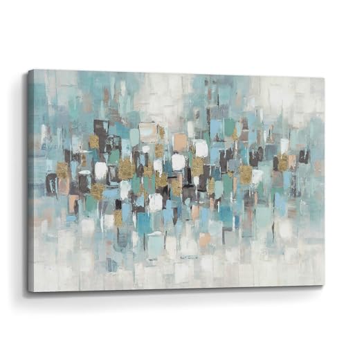 arttitue Abstract Teal Canvas Painting Artwork: Contemporary Gallery Hand Painted Textured Picture Modern Bedroom Living Room Wall Art Decor Home Office Decoration 36"x24" - color: Abstract 02, size: 36"L x 24"W