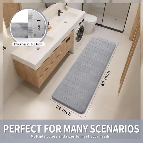 Yimobra 60"x24" Extra Long Memory Foam Bath Mat, Super Soft Bath Rug - color: Grey, size: 60" X 24"