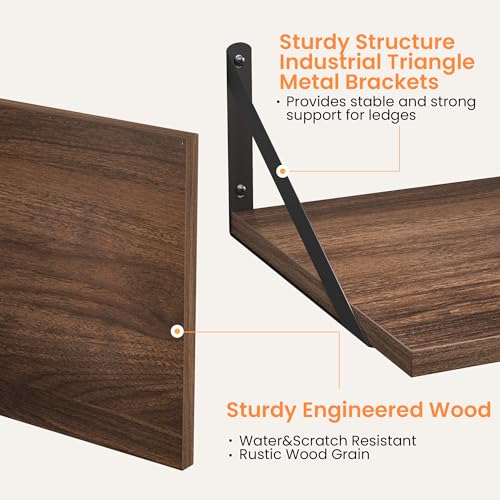 Heimlove 28W x 12D Deep Floating Shelves Set of 2 Walnut - color: Walnut With Black Metal Bracket, size: 28Wx12Dx5.8H