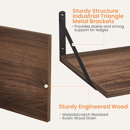 Heimlove 28W x 12D Deep Floating Shelves Set of 2 Walnut - color: Walnut With Black Metal Bracket, size: 28Wx12Dx5.8H