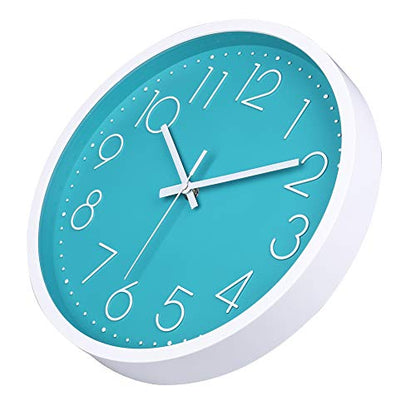 jomparis 12 Inch Silent Non-Ticking Battery Operated Round Turquoise Wall Clock Easy to Read for Pool/Home/Office/School/Kitchen/Bedroom/Living Room Teal Clocks - color: 1 Pack - Teal, size: 12 Inch