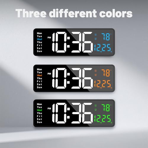 Digital Wall Clock with Automatic Brightness - LED Large Display Silent Clock for Living Room Bedroom Kitchen, Silent Wall Clock with Date Temperature, Decorative Digital Clock for Home Office