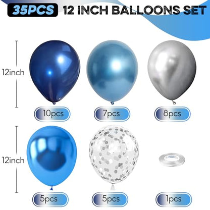 Blue Silver Balloon 12Inch Dark Metallic Blue Silver Confetti Latex Balloon - color: Blue Silver