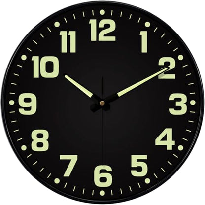 Glow in The Dark Wall Clock, 8" Silent Non-Ticking Wall Clocks Battery Operated, Large Easy Read Numbers Tempered Glass Night Light Analog Clock for Bedroom Living Room Kitchen Office, Black - color: Black Green, size: 8 Inch
