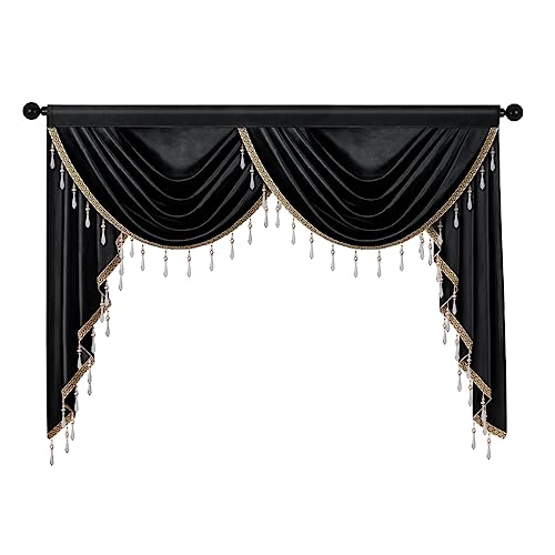ELKCA Luxury Black Velvet Curtain Valances for Living Room with Beads(59inch,1 Panel) - color: Black, size: 59"W x 43"L (Pack of 1)