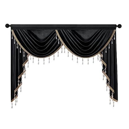 ELKCA Luxury Black Velvet Curtain Valances for Living Room with Beads(59inch,1 Panel) - color: Black, size: 59"W x 43"L (Pack of 1)