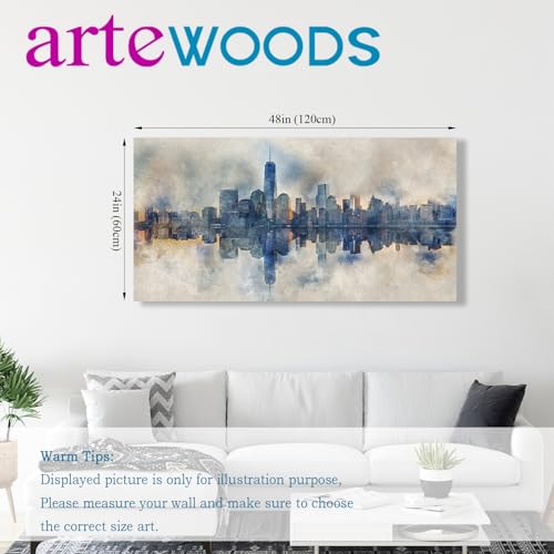 New York City Canvas Wall Art Navy Blue Pictures Abstract Paining City Reflection in Water Canvas Print Modern City Skyline Canvas Artwork for Living Room Bedroom Office Wall Decor 24" x 48" - color: NYC Skyline, size: 48"L x 24"W