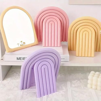 Desk Makeup Mirror,Small Cute Vanity Mirror for Office Cubicle Table,Purple - color: Purple