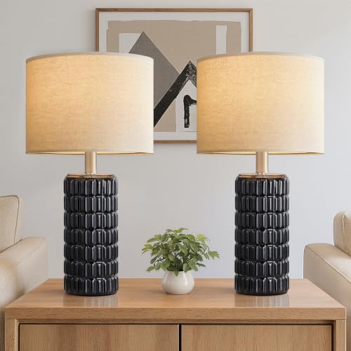 Seealle 23" Modern Ceramic Table Lamps Set of 2, Lamps for Bedroom, Black - color: Black