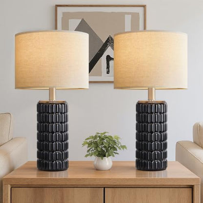 Seealle 23" Modern Ceramic Table Lamps Set of 2, Lamps for Bedroom, Black - color: Black
