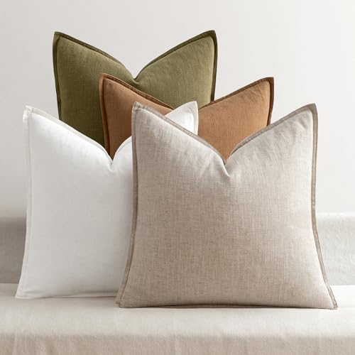 MIULEE Brown Boho Linen Decorative Pillow Covers 18x18 Inch Pack of 4 - color: Brown, size: 18" x 18" (Pack of 4)