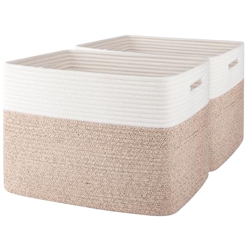 OIAHOMY 2 PACK Tall Storage baskets 42L Blanket Basket Living Room Brown - color: Brown, size: 16.5" x 13" x 12"