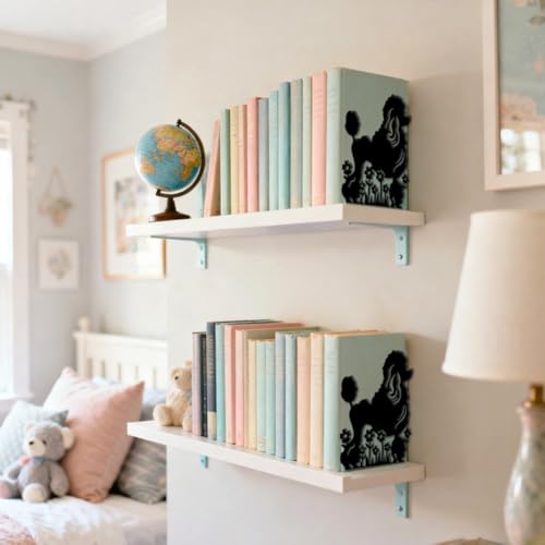 Peacoblue 5.3"x4.3"x6.5" Metal Bookends, Heavy Duty Book Ends for Shelves - style: Poodle Dog and Flowers
