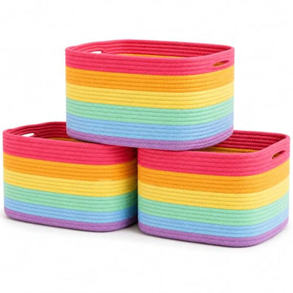 OrganiHaus Rainbow Baskets for Shelves, Set of 3, 15x9x10 - color: Rainbow