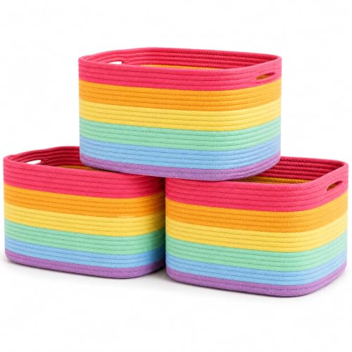 OrganiHaus Rainbow Baskets for Shelves, Set of 3, 15x9x10 - color: Rainbow