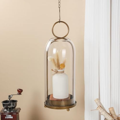 16" High Versatile Modern Metal Hurricane Lantern with Handmade Sturdy Glass Dome in Antique Brass for Pillar Candle & Plants, Industrial, Farmhouse, Shabby Chic (Brass, 6.3"x16.5") - color: Brass, size: 6.3"x16.5"