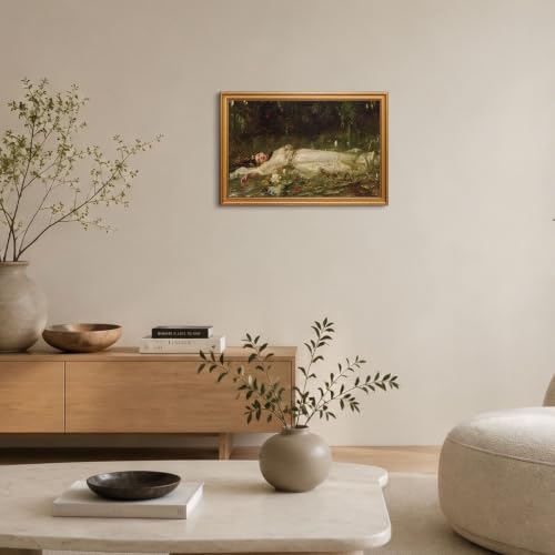 Serene Woman in Water Vintage Gold Framed Wall Art 16x24 inch - color: 09-Ophelia painting, size: 16x24