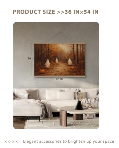 VIYYIEA Extra Large Halloween Fall Wall Art - Ghosts and Pumpkins, 36x54 - color: Halloween Woodland