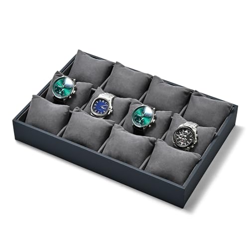 Grey Microfiber 12-Slot Removable Pillow Watch Storage Tray - size: 12 Grid with Pillow