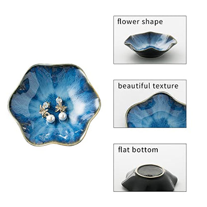 BEUNAIZER Jewelry Dish Tray, Ring Dish, Ceramic Trinket Tray, Key Bowl - color: Starry Blue