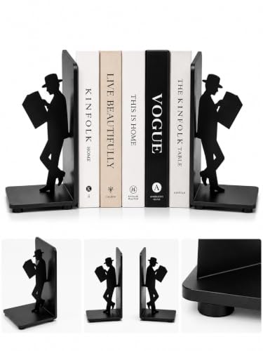 Luxury Heavy Duty Metal Bookends (Set of 2) – Decorative Black Book Ends for Shelves – Non-Slip Book Holders for Home Office, Desk & Bookshelves