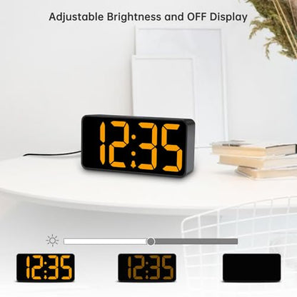 DreamSky Small Digital Alarm Clock for Bedroom with Large Big Numbers - color: Black Case Amber Digits