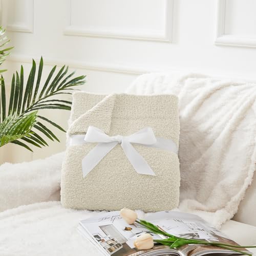 CYMULA Super Soft Knit Throw Blanket Throw Size Beige - Lightweight Plush Fuzzy Fluffy Warm Cozy Blankets and Throws for Sofa Bed All Season Use, 50x60 inches - color: Beige, size: Throw/Travel(50"x60")