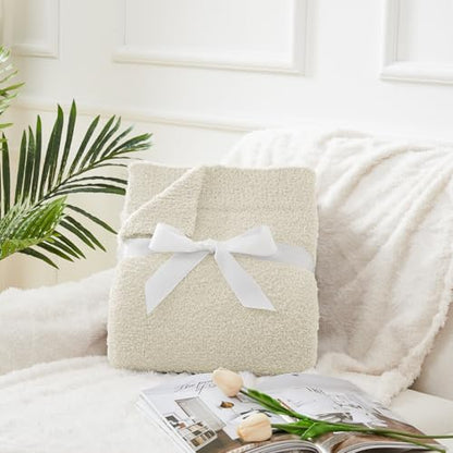 CYMULA Super Soft Knit Throw Blanket Throw Size Beige - Lightweight Plush Fuzzy Fluffy Warm Cozy Blankets and Throws for Sofa Bed All Season Use, 50x60 inches - color: Beige, size: Throw/Travel(50"x60")