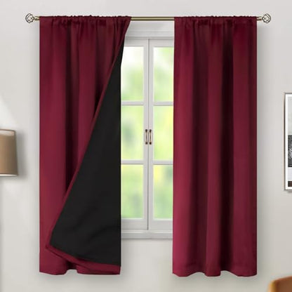 BGment 100% Blackout Curtains 63 Inch Length 2 Panels Set, Burgundy Red - color: Burgundy, size: 38"W x 63"L (Pack of 2)