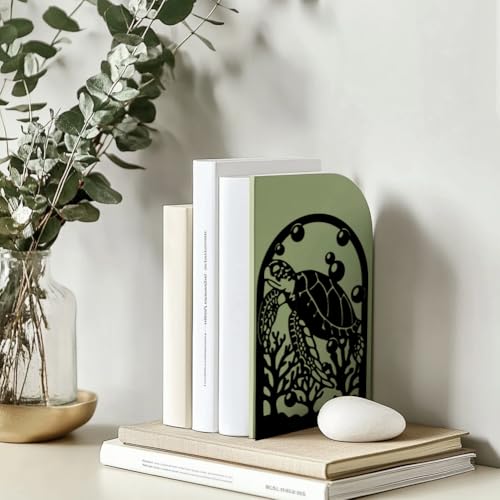 Peacoblue 5.3"x4.3"x7.9" Metal Bookends, Heavy Duty Book Ends for Shelves - style: Sea Turtle