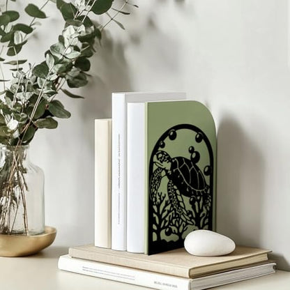 Peacoblue 5.3"x4.3"x7.9" Metal Bookends, Heavy Duty Book Ends for Shelves - style: Sea Turtle
