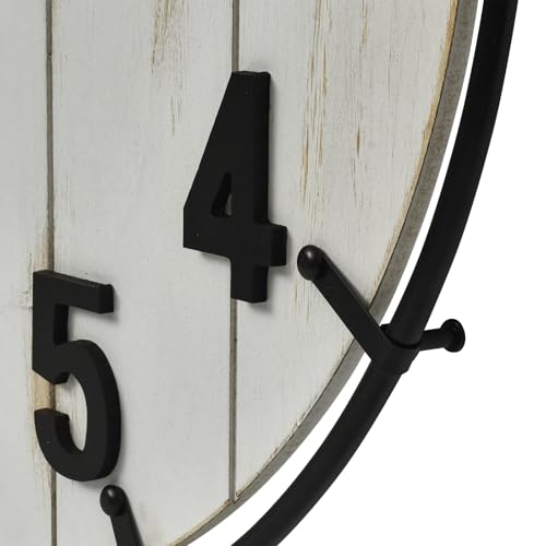 Large Old Town Farmhouse Wall Clock – 24 Inches Rustic Antique Wood with Metal Circle and Large Numerals, Silent Battery Operated Clock for Office, Kitchen, Bedroom, Living Room (Washed White) - color: White, size: 24 Inch